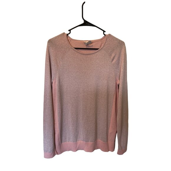 ✌️ 2/$40 ✌️ Pink Shimmery Long Sleeve Sweater Chicos Sz Small - Picture 1 of 7